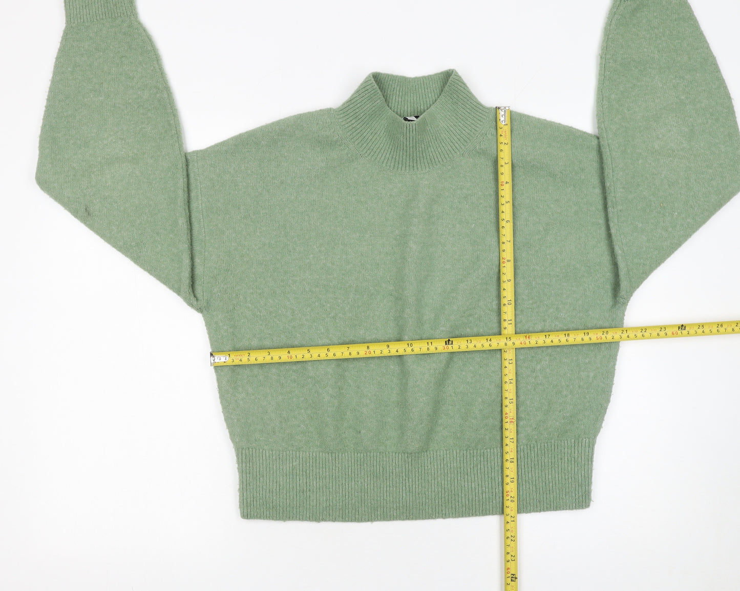 & Other Stories Women's Green Mock Neck Wool Blend Knit Jumper Size S