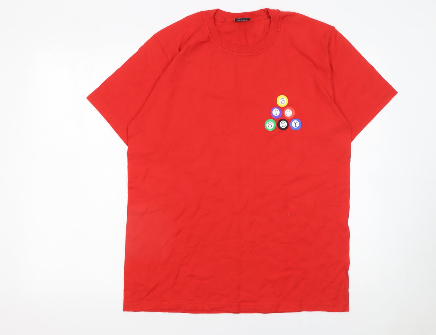Stussy Men’s Red Graphic Crew Neck Cotton T-Shirt Size L