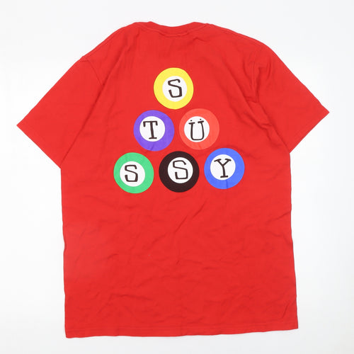 Stussy Men’s Red Graphic Crew Neck Cotton T-Shirt Size L