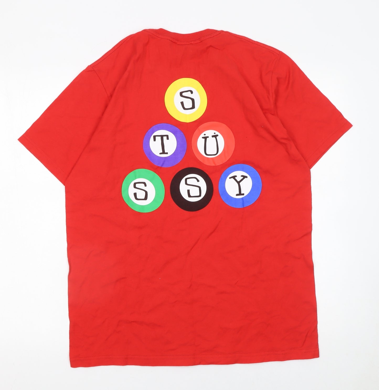 Stussy Men’s Red Graphic Crew Neck Cotton T-Shirt Size L