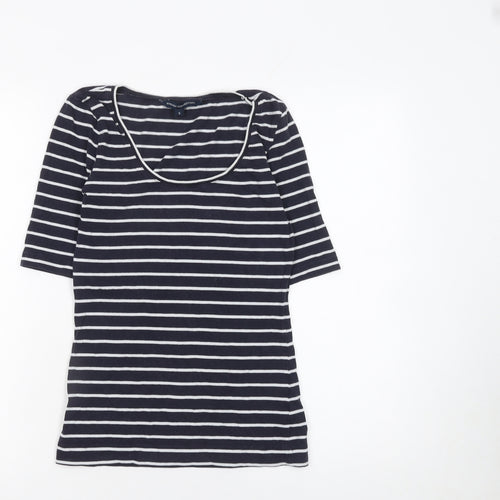 French Connection Women's Blue Striped Scoop Neck Jersey T-Shirt Size S