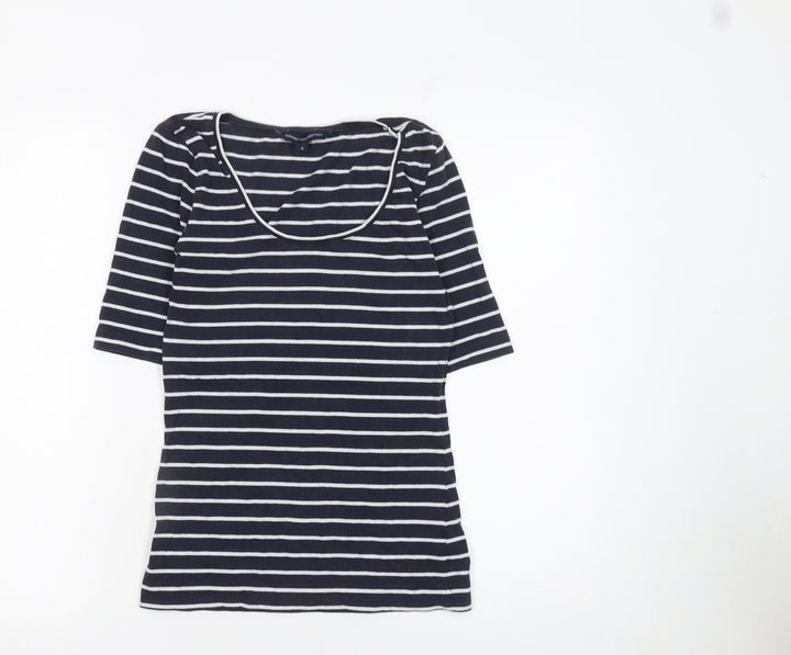 French Connection Women's Blue Striped Scoop Neck Jersey T-Shirt Size S