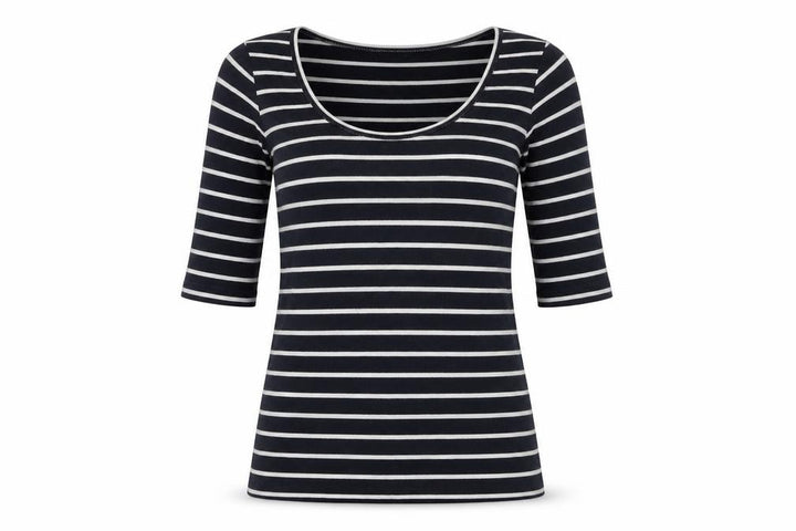 French Connection Women's Blue Striped Scoop Neck Jersey T-Shirt Size S
