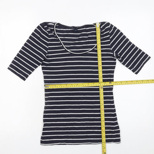 French Connection Women's Blue Striped Scoop Neck Jersey T-Shirt Size S