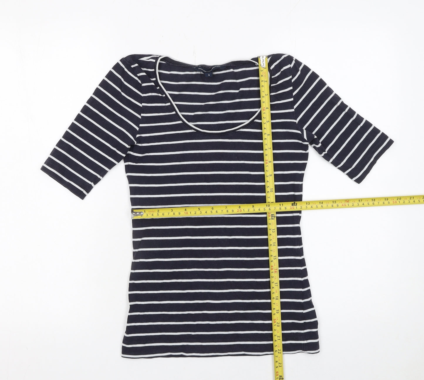 French Connection Women's Blue Striped Scoop Neck Jersey T-Shirt Size S