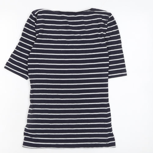 French Connection Women's Blue Striped Scoop Neck Jersey T-Shirt Size S