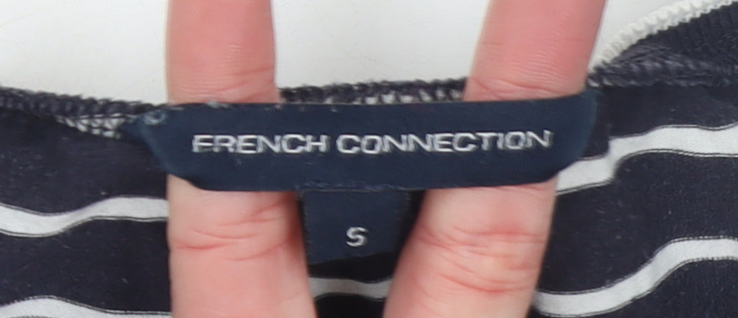 French Connection Women's Blue Striped Scoop Neck Jersey T-Shirt Size S