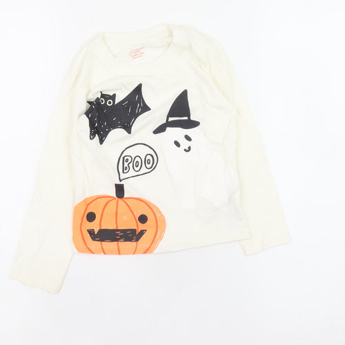 Primark Girls Ivory Halloween Ghost Long Sleeve Cotton T-Shirt 2-3 Years