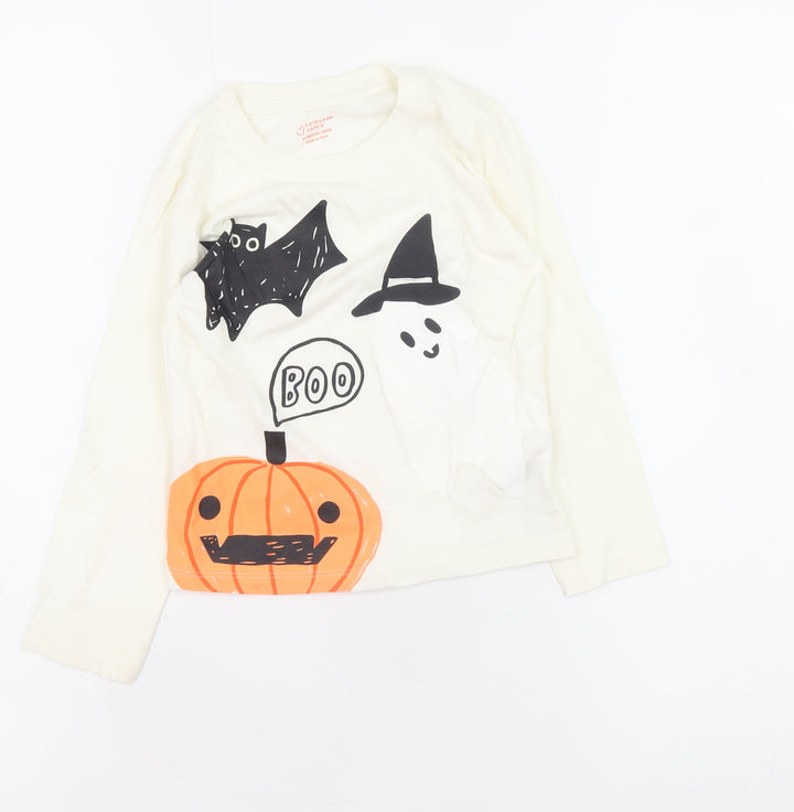 Primark Girls Ivory Halloween Ghost Long Sleeve Cotton T-Shirt 2-3 Years