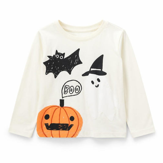 Primark Girls Ivory Halloween Ghost Long Sleeve Cotton T-Shirt 2-3 Years