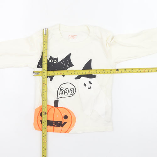 Primark Girls Ivory Halloween Ghost Long Sleeve Cotton T-Shirt 2-3 Years