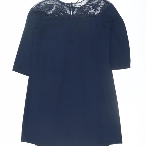 Zara Women’s Blue Lace Panel Shift Dress XS 3/4 Sleeve