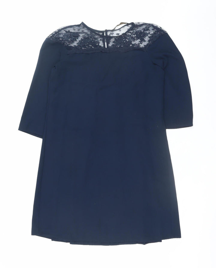 Zara Women’s Blue Lace Panel Shift Dress XS 3/4 Sleeve