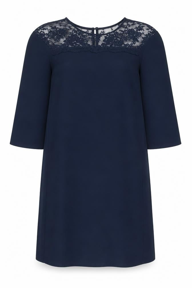 Zara Women’s Blue Lace Panel Shift Dress XS 3/4 Sleeve