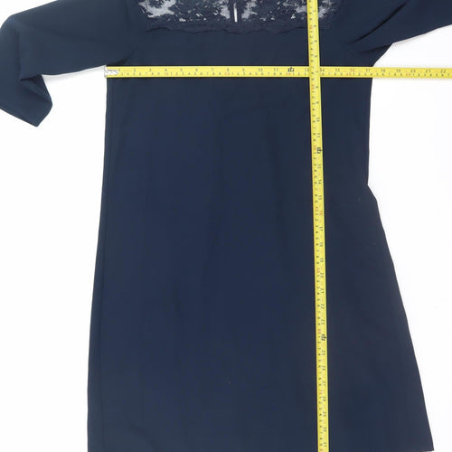 Zara Women’s Blue Lace Panel Shift Dress XS 3/4 Sleeve