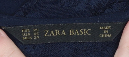 Zara Women’s Blue Lace Panel Shift Dress XS 3/4 Sleeve