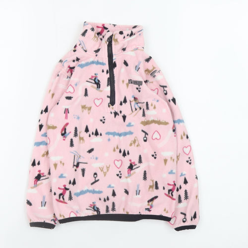 Aventure des Toiles Pink Ski Print Fleece Half Zip Jacket Size 4 Teen