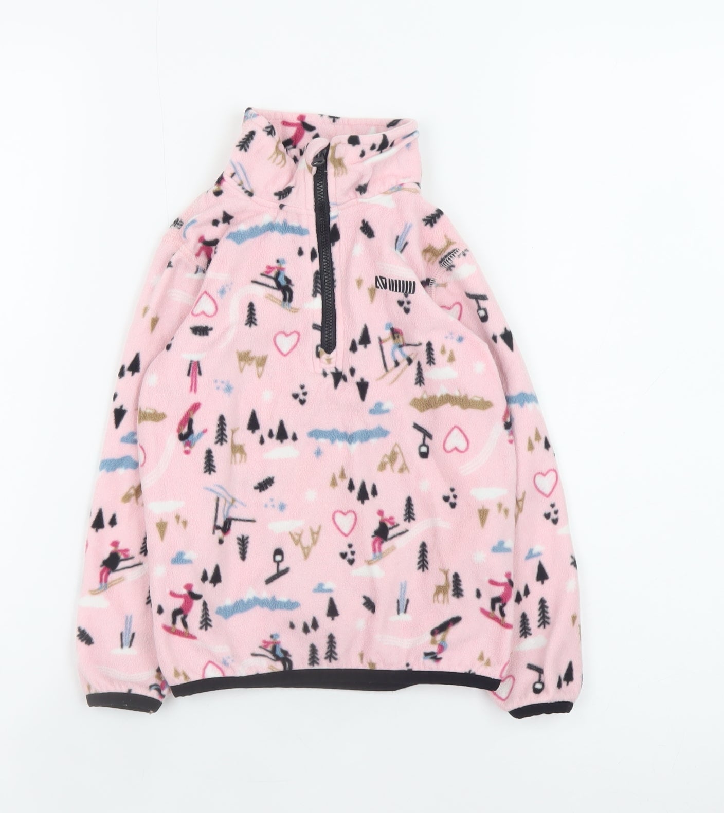 Aventure des Toiles Pink Ski Print Fleece Half Zip Jacket Size 4 Teen
