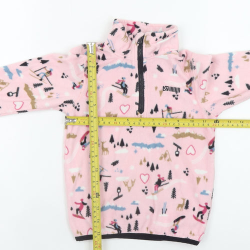 Aventure des Toiles Pink Ski Print Fleece Half Zip Jacket Size 4 Teen