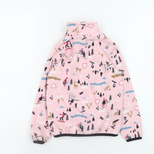 Aventure des Toiles Pink Ski Print Fleece Half Zip Jacket Size 4 Teen