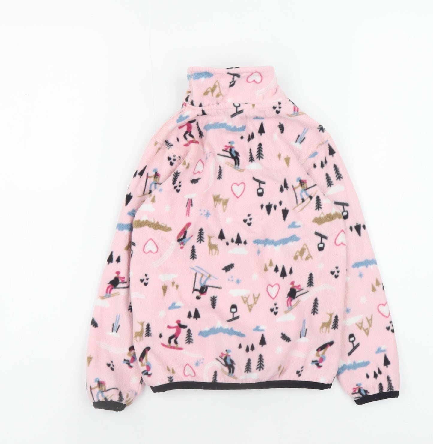 Aventure des Toiles Pink Ski Print Fleece Half Zip Jacket Size 4 Teen