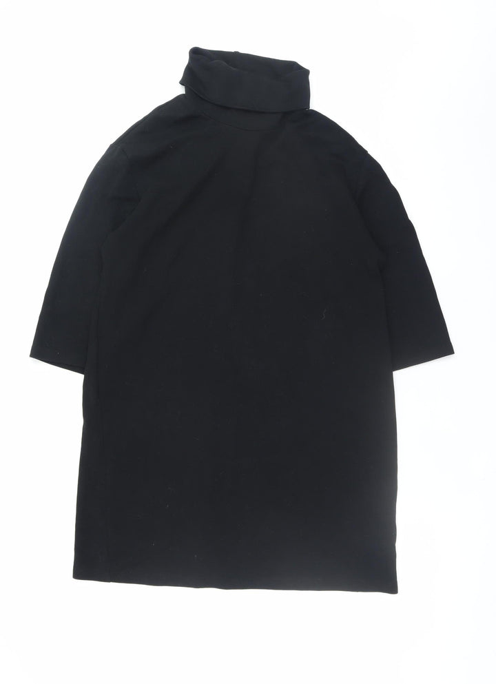 Zara Women Black M Roll Neck Knit Shift Dress