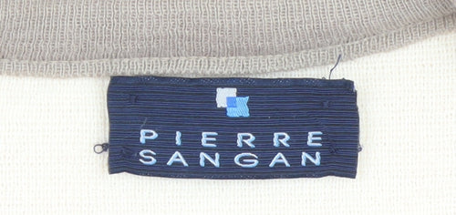 Pierre Sangan Men's Beige Wool Blend Argyle V-Neck Jumper Size M