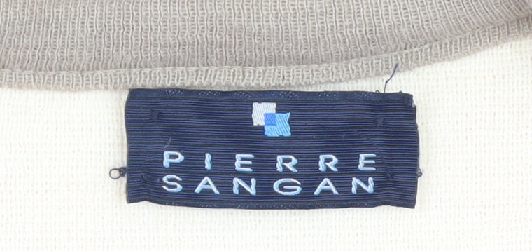 Pierre Sangan Men's Beige Wool Blend Argyle V-Neck Jumper Size M