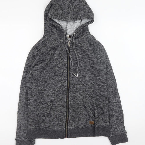 Roxy Women Grey Full Zip Hoodie Size S Cotton Blend Jersey