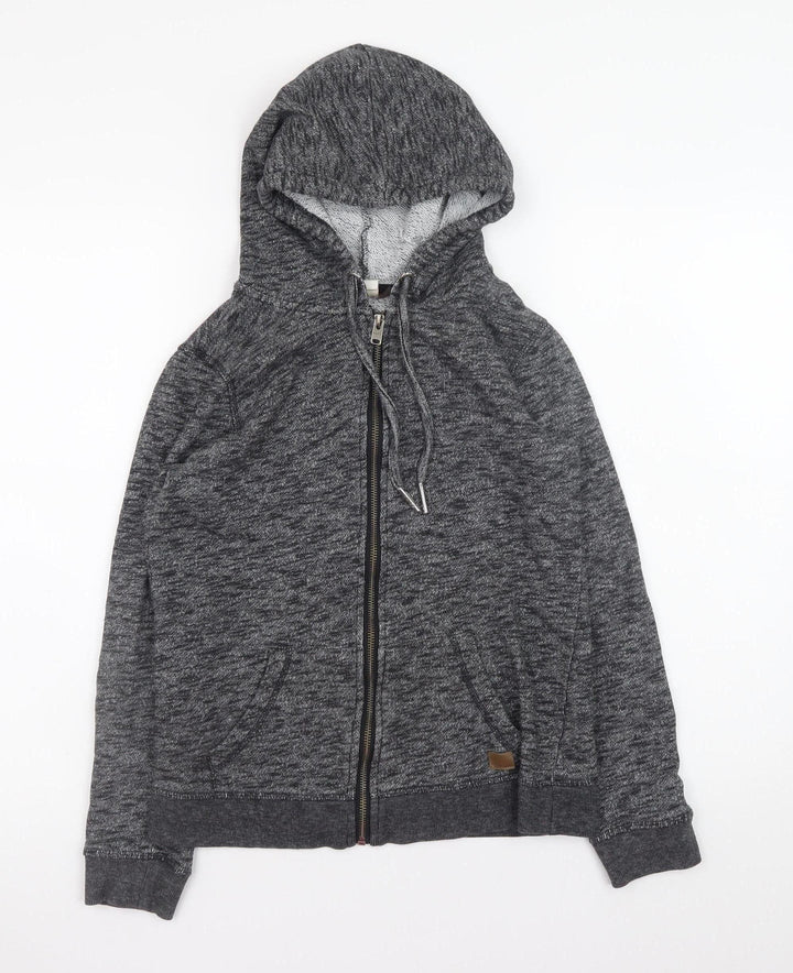 Roxy Women Grey Full Zip Hoodie Size S Cotton Blend Jersey