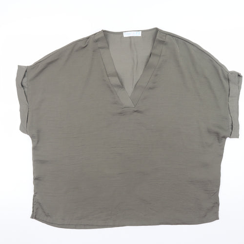 Primark Women Brown Relaxed Fit V-Neck Blouse Size L