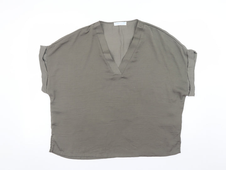 Primark Women Brown Relaxed Fit V-Neck Blouse Size L