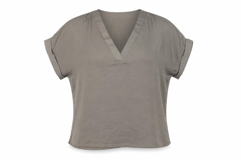 Front view of Primark Women Brown Relaxed Fit V-Neck Blouse, size L