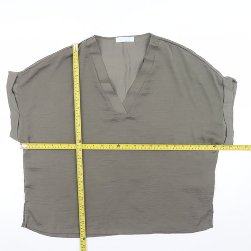 Primark Women Brown Relaxed Fit V-Neck Blouse Size L