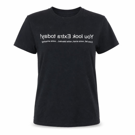 Front view of Gildan Women's Black Cotton Funny Quote T-Shirt, size S