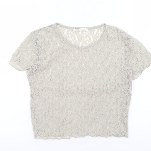 Pull & Bear Womens Beige Lace Short Sleeve Blouse Size L