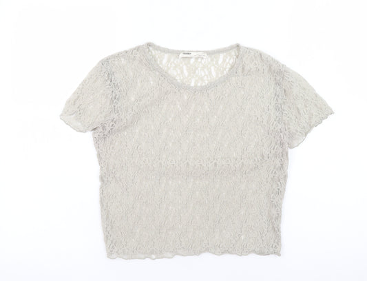 Pull & Bear Womens Beige Lace Short Sleeve Blouse Size L