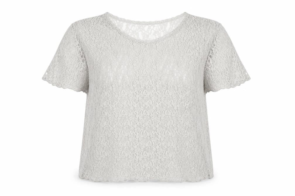Pull&Bear Womens Beige Lace Short Sleeve Blouse Size L