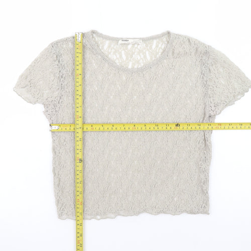 Pull & Bear Womens Beige Lace Short Sleeve Blouse Size L