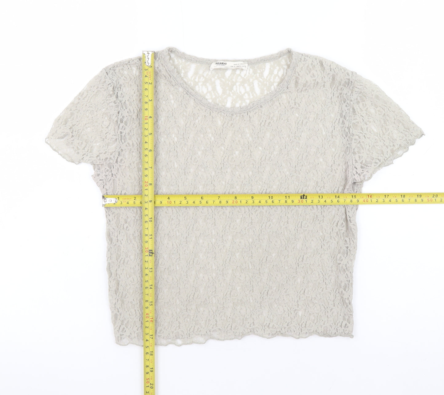 Pull & Bear Womens Beige Lace Short Sleeve Blouse Size L