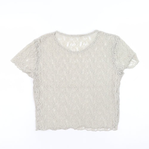 Pull & Bear Womens Beige Lace Short Sleeve Blouse Size L