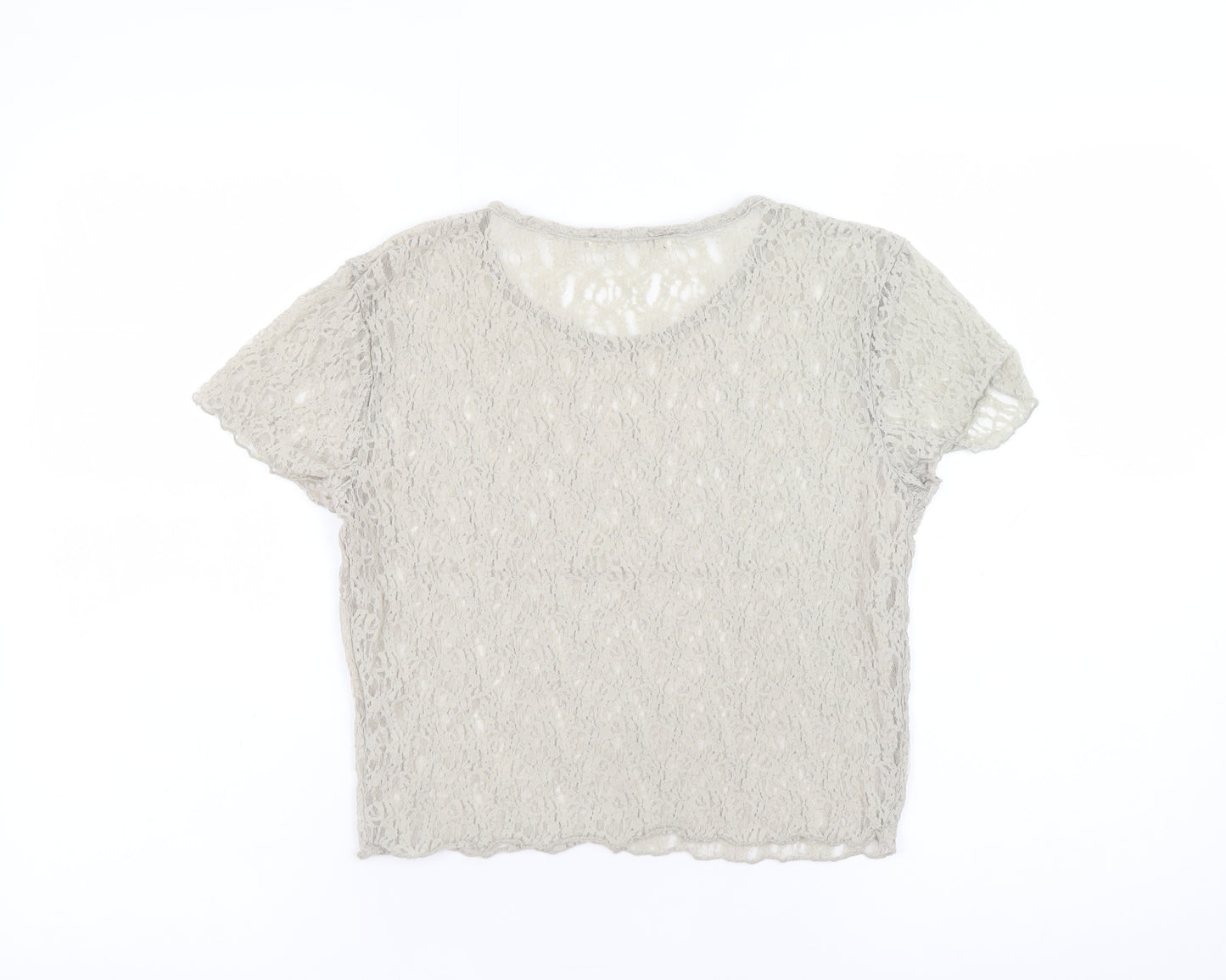 Pull & Bear Womens Beige Lace Short Sleeve Blouse Size L