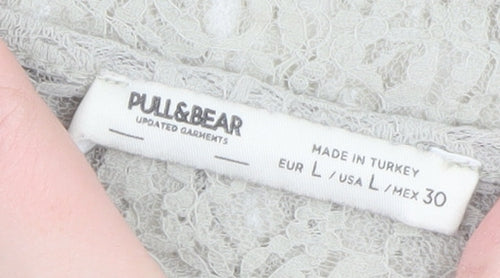 Pull & Bear Womens Beige Lace Short Sleeve Blouse Size L