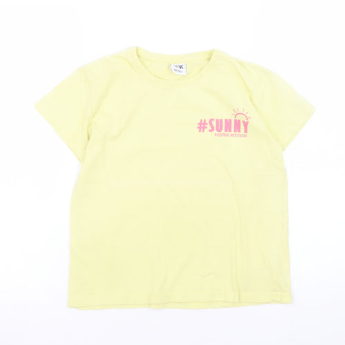 YFK Teens Yellow Crew Neck Basic T-Shirt Size 12 Cotton