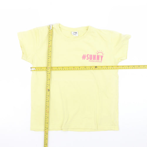 YFK Teens Yellow Crew Neck Basic T-Shirt Size 12 Cotton