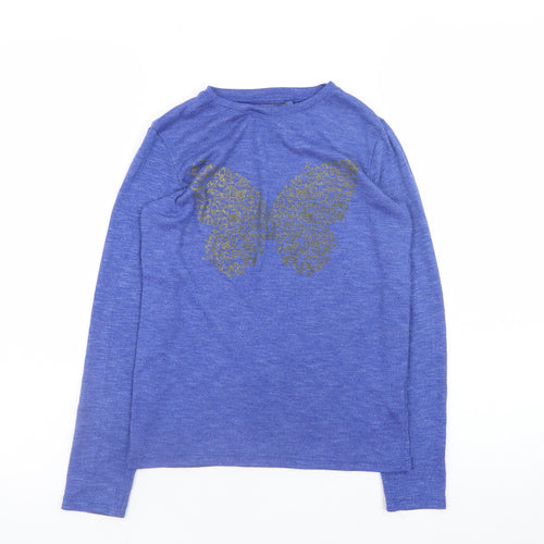 YD Girls Blue Butterfly Glitter Long Sleeve T-Shirt 11-12 Years