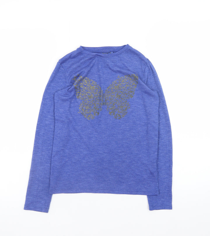 YD Girls Blue Butterfly Glitter Long Sleeve T-Shirt 11-12 Years