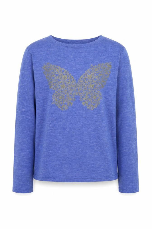 YD Girls Blue Butterfly Glitter Long Sleeve T-Shirt 11-12 Years