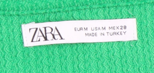 Zara Women Green Cropped V-Neck Drawstring T-Shirt M