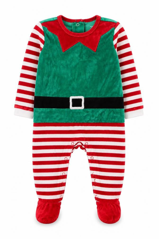 Primark Girls Green Elf Christmas Velour One Piece Pyjamas 18 Months